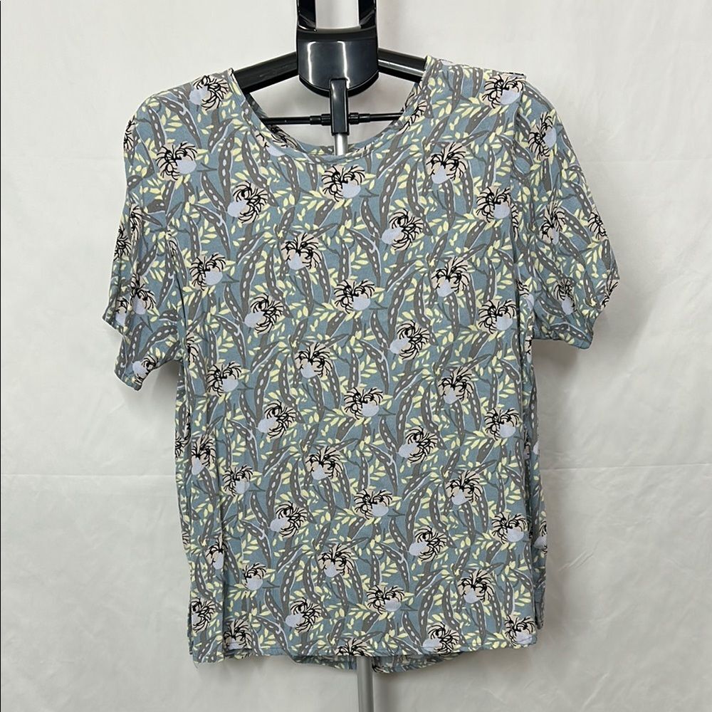 Flax Blue Floral Rayon Blouse Sz S